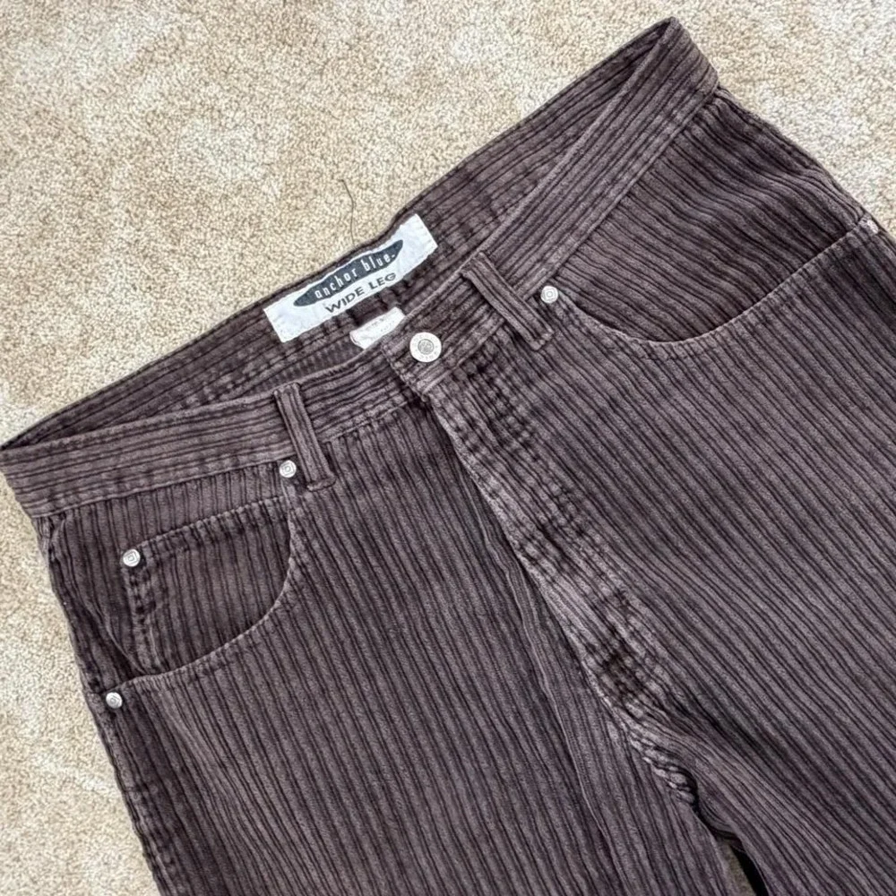 Vintage 90's Anchor Blue Wide‎ Leg Corduroy Pants Sz 32 X 25 Brown Cut Hem Y2K